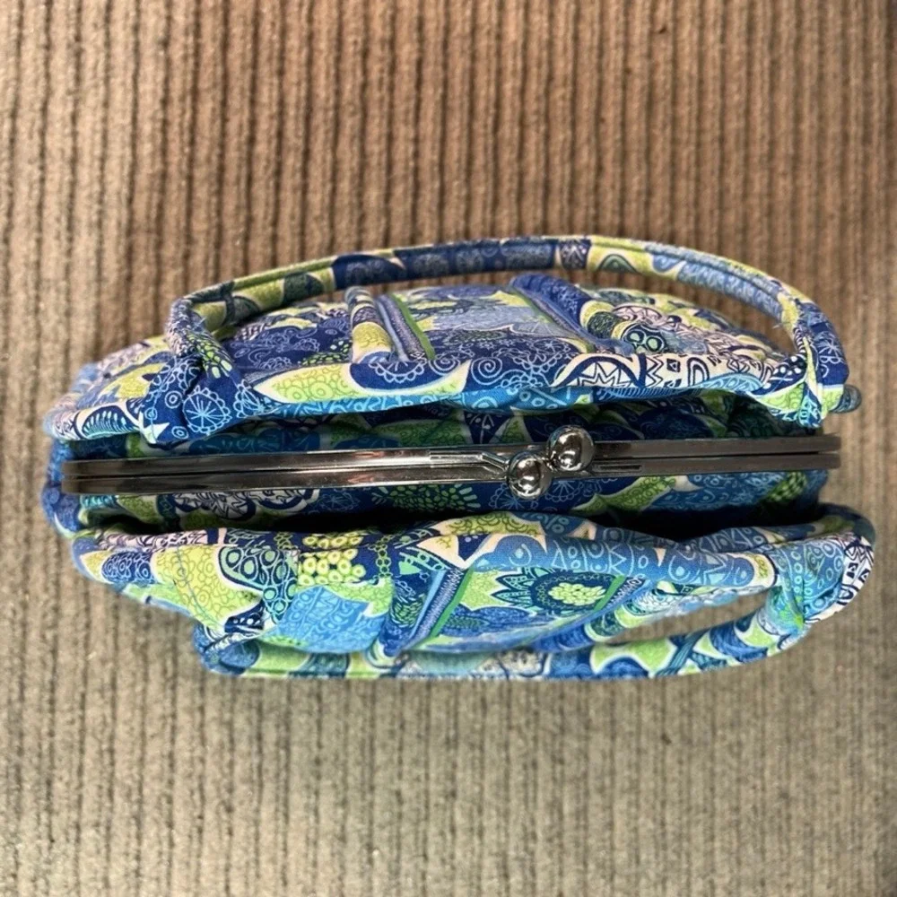 Vera Bradley Blue Lagoon Kisslock Satchel Quilted Floral Handbag Blue Green